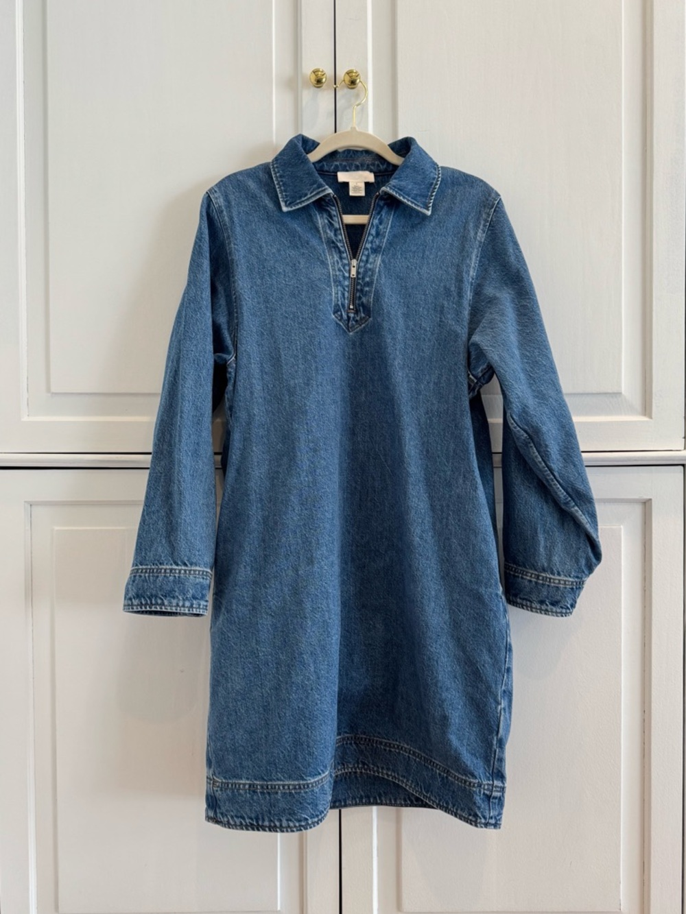 COS Blue Denim Collared Dress with Zip Placket